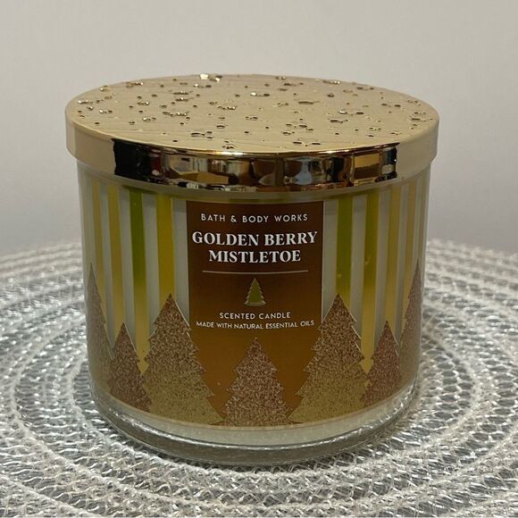 BBW Golden Berry Mistletoe 3 Wick Candle NWT - Picture 1 of 4